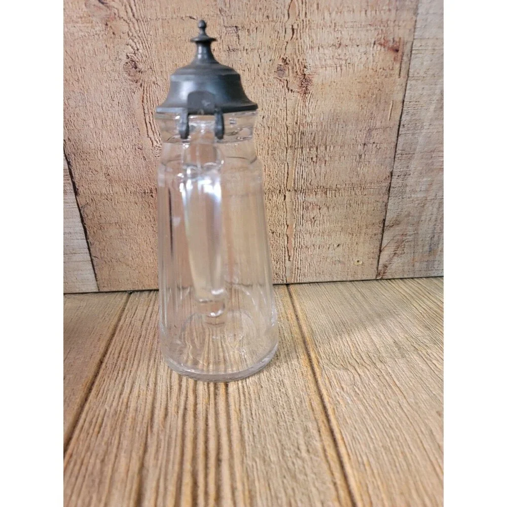 Vintage GLASS Lidded Lid Syrup Pitcher Ribbed Columns
